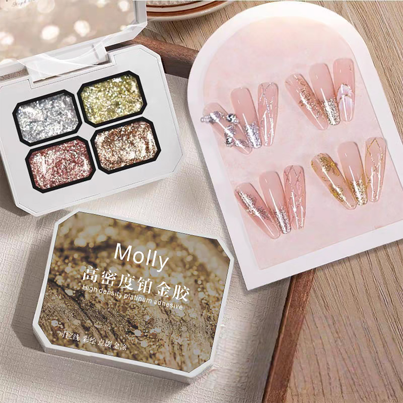 Nail Art Rose Gold - Палитра гель-красок MIANEL Chunky Foil Platinum