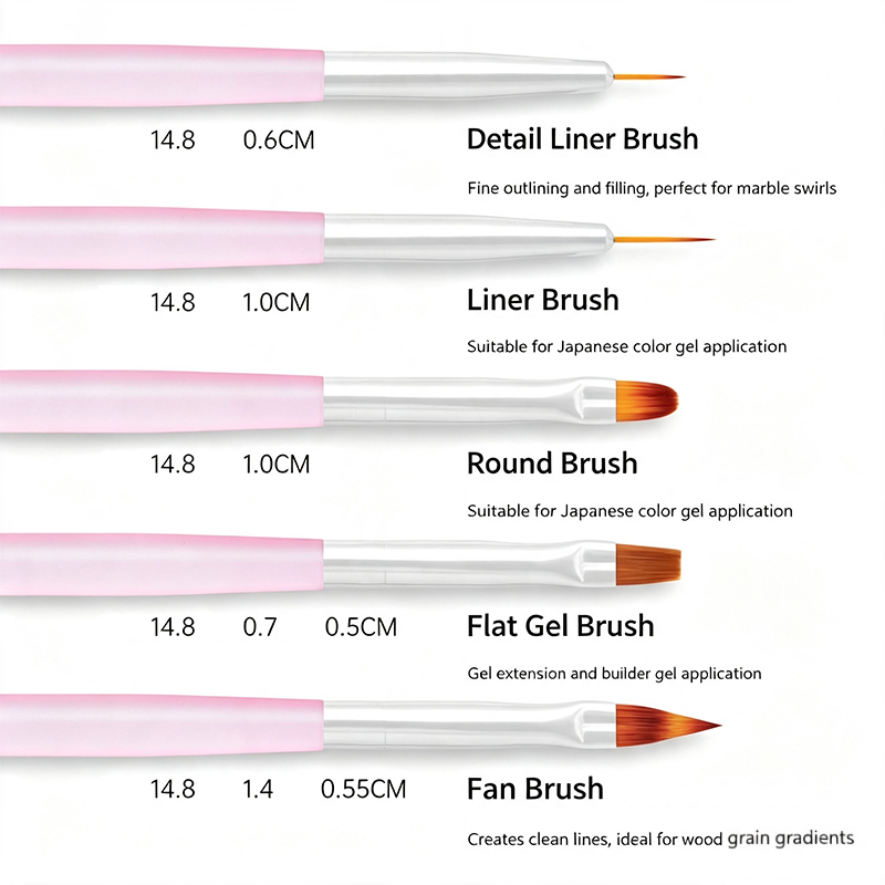 5 шт. розовых прозрачных кисте – обзор и цена Nail Art Pink Soft