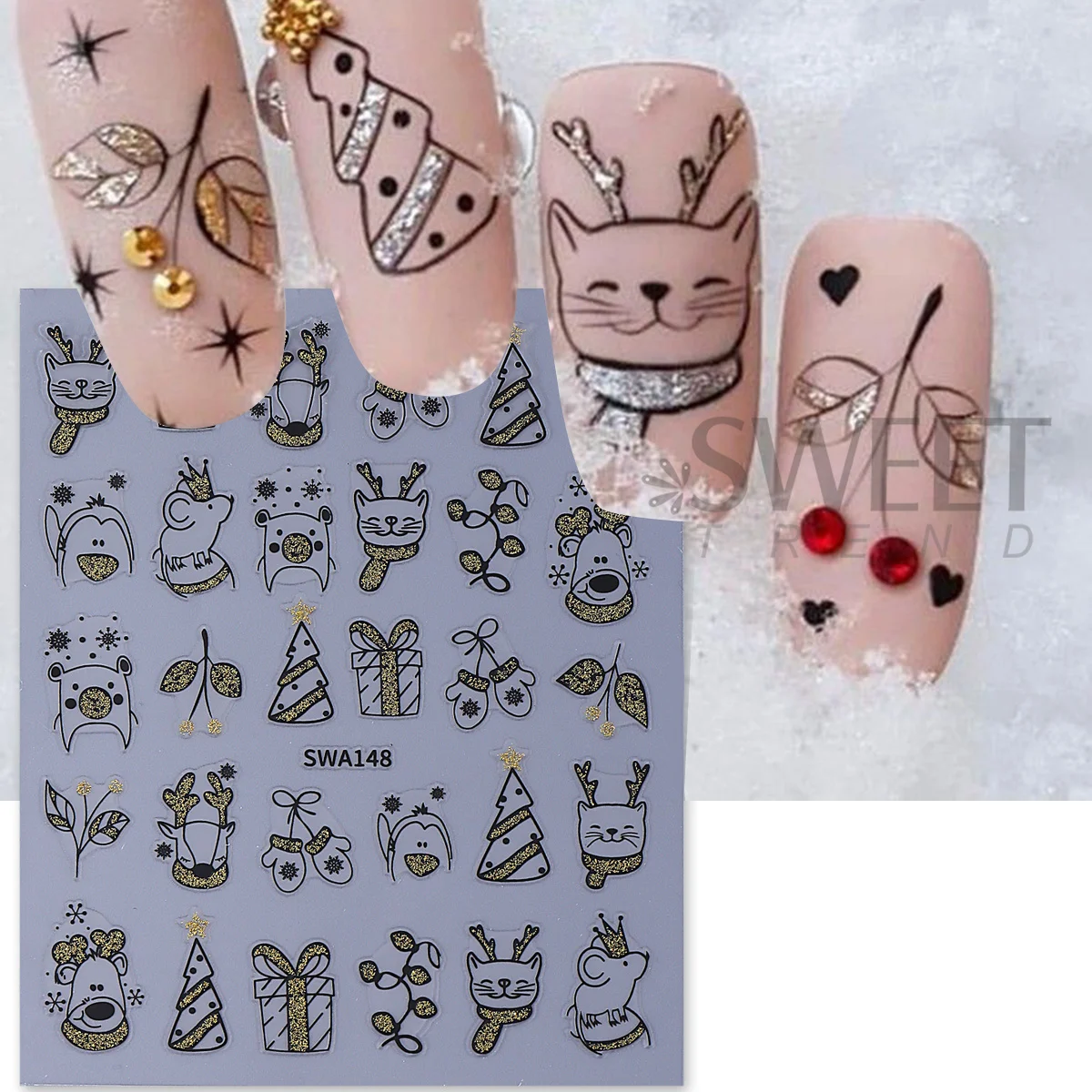 2шт Сверкающая мультяшная Рожд – обзор и цена Nail Art Xmas Simple